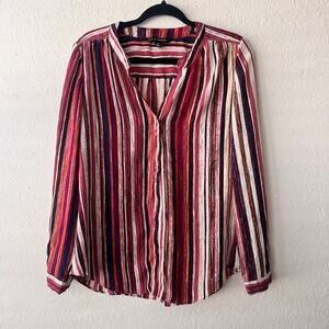 Zac & Rachel‎ Womens Stripe Button Down Roll Tab Long Sleeve Blouse Top Size M